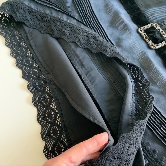 Anna Sui black vintage inspired dress, sleeveless, low waist, w/ lace velvet.‎ S - Picture 10 of 16